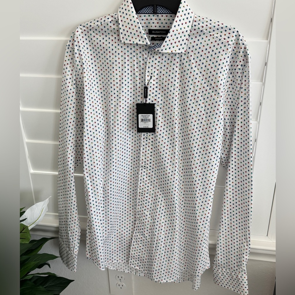 NWT Men’s white & colorful long-sleeve button up dress shirt size L